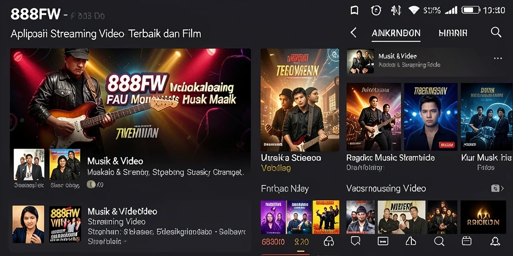 Antarmuka aplikasi 888FW menunjukkan berbagai pilihan Streaming Video.