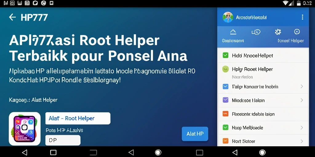 Antarmuka utama aplikasi HP777 sebagai Root Helper dengan fitur lengkap.