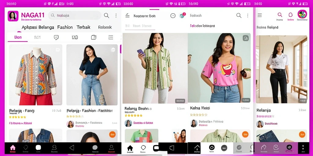 Screenshot antarmuka utama NAGA11 menampilkan koleksi fashion terbaru.