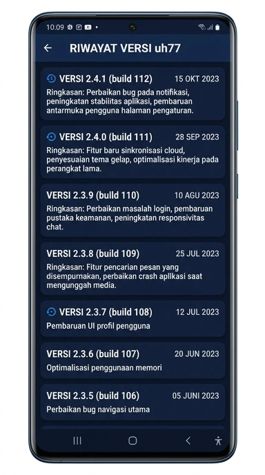 Riwayat Versi uh77 untuk Aplikasi Android